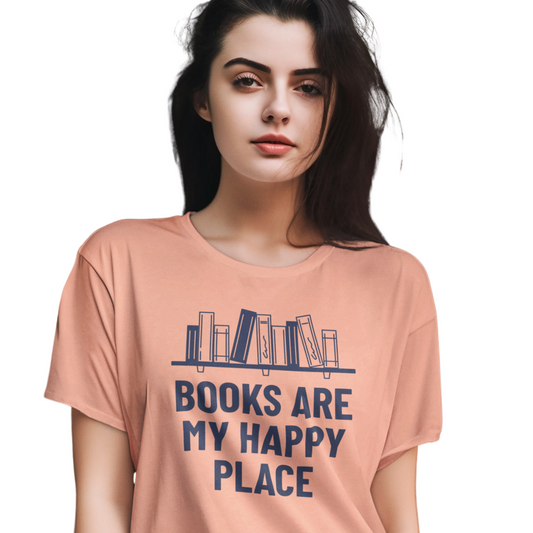 Books Lover Women's Round Neck T-Shirt (Peach)