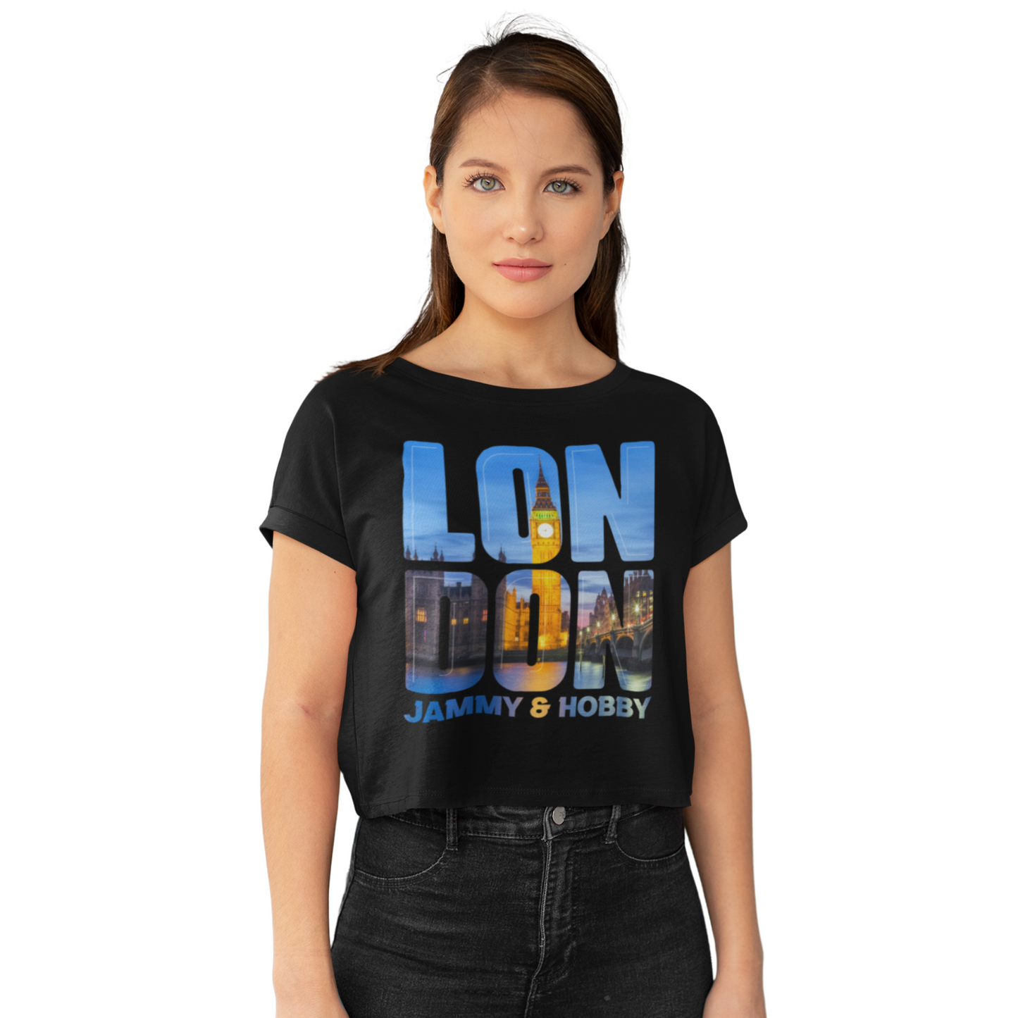 London Style Women's Crop Top T-Shirt (Black)