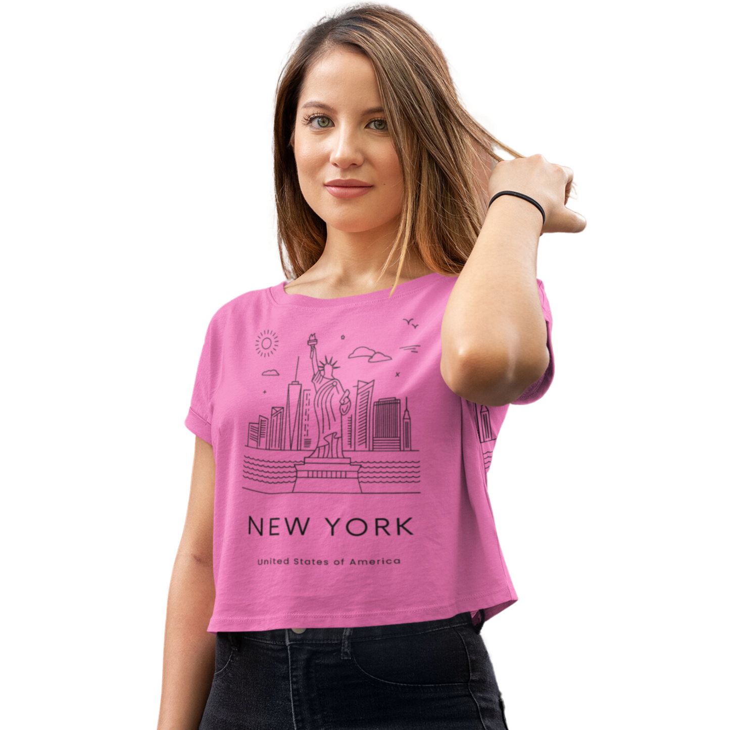 New York Style Women's Crop Top T-Shirt (Pink)