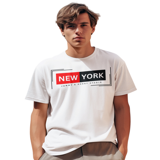 New York Style Men's Round Neck T-Shirt (White)