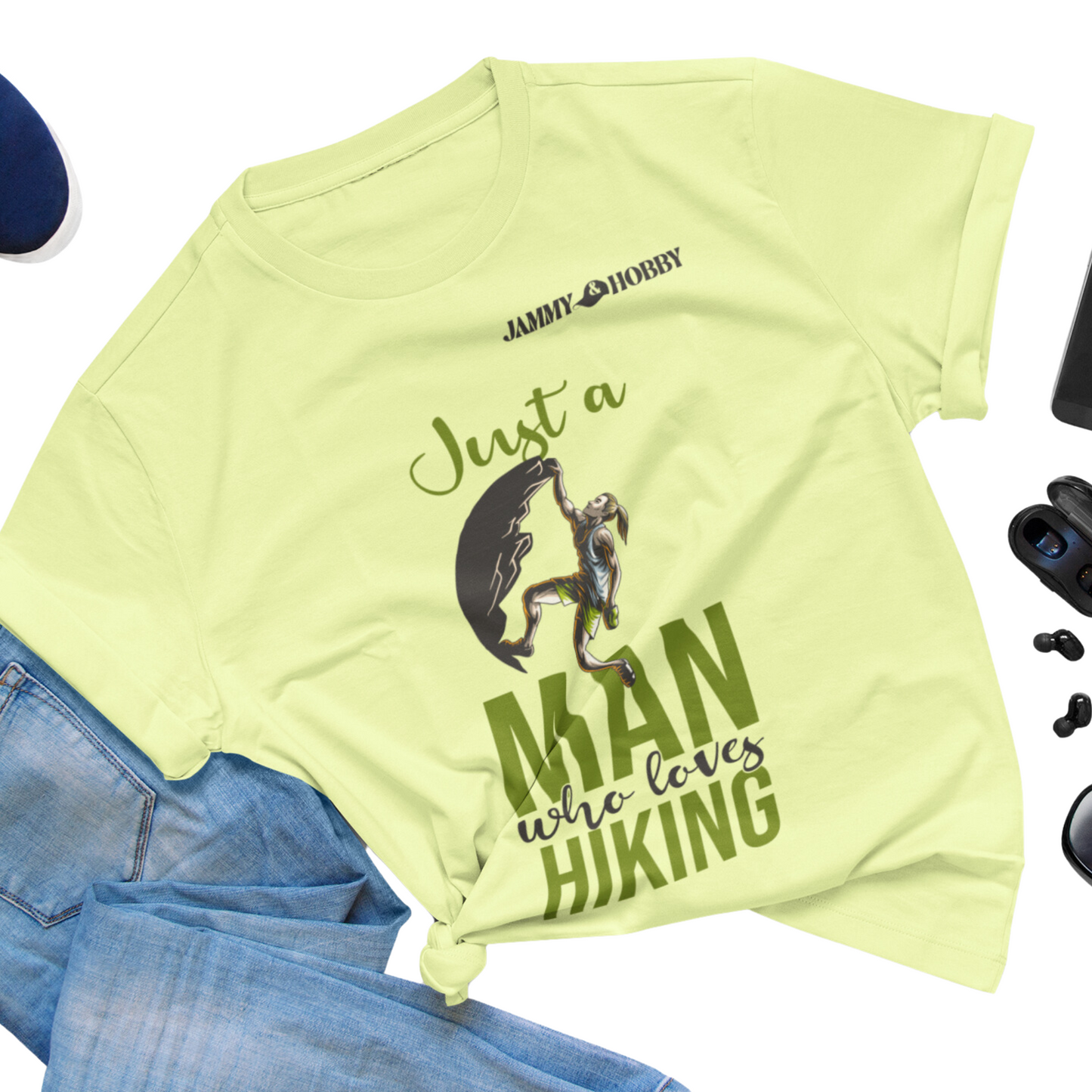 Hiking Adventure Men's Round Neck T-Shirt (Lemon Yellow)