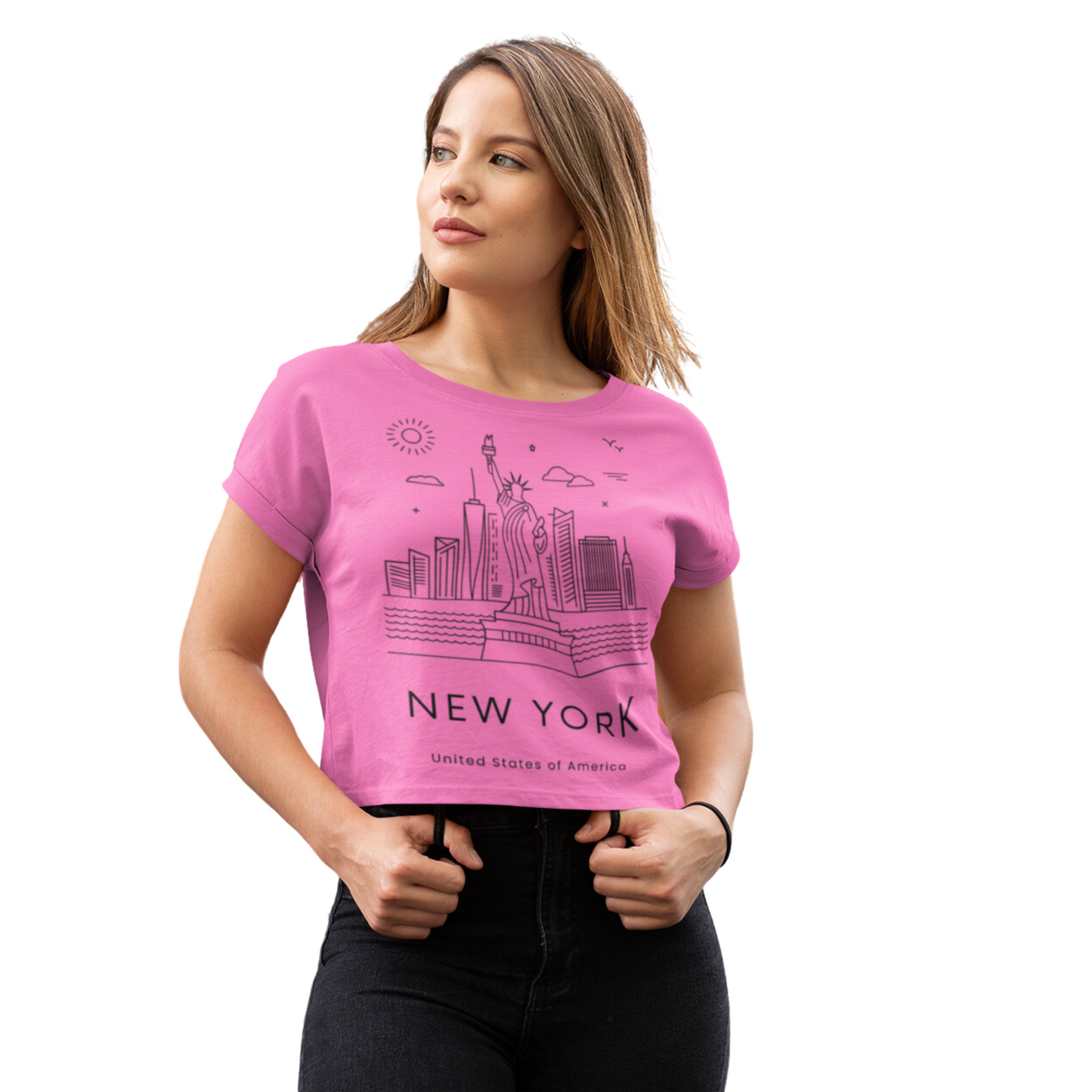 New York Style Women's Crop Top T-Shirt (Pink)