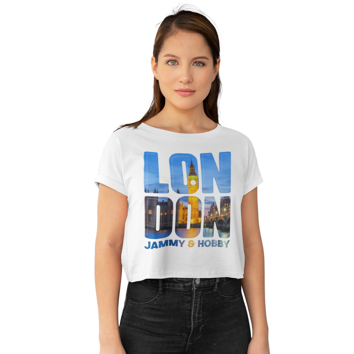 London Style Women's Crop Top T-Shirt (White)