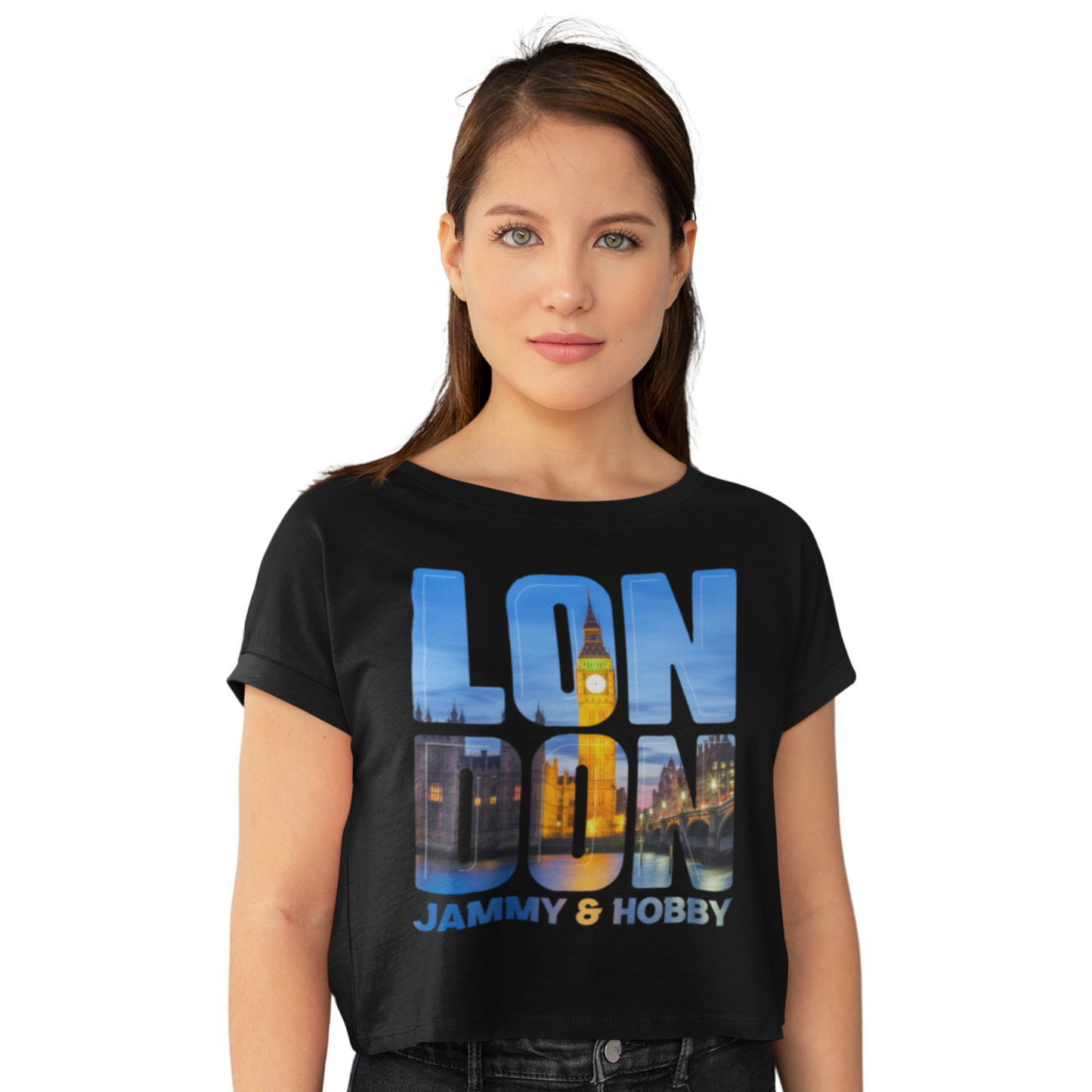 London Style Women's Crop Top T-Shirt (Black)