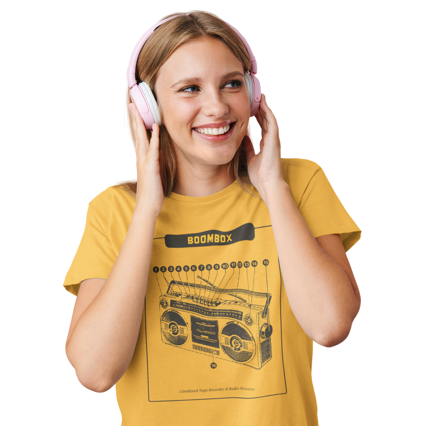 Jammy & Hobby's Retro Music Style Women's Round Neck T-Shirt (Mustard Yellow)