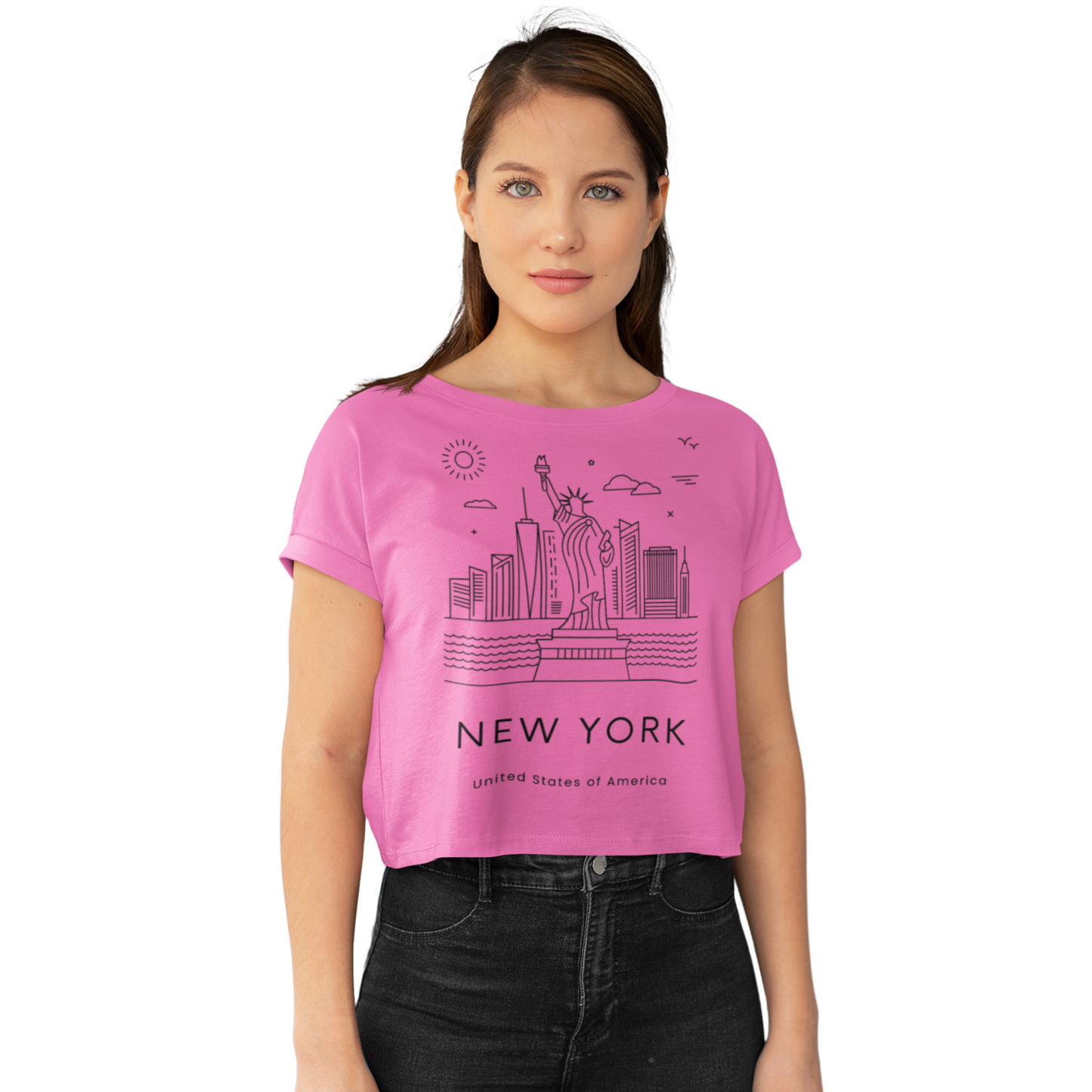 New York Style Women's Crop Top T-Shirt (Pink)