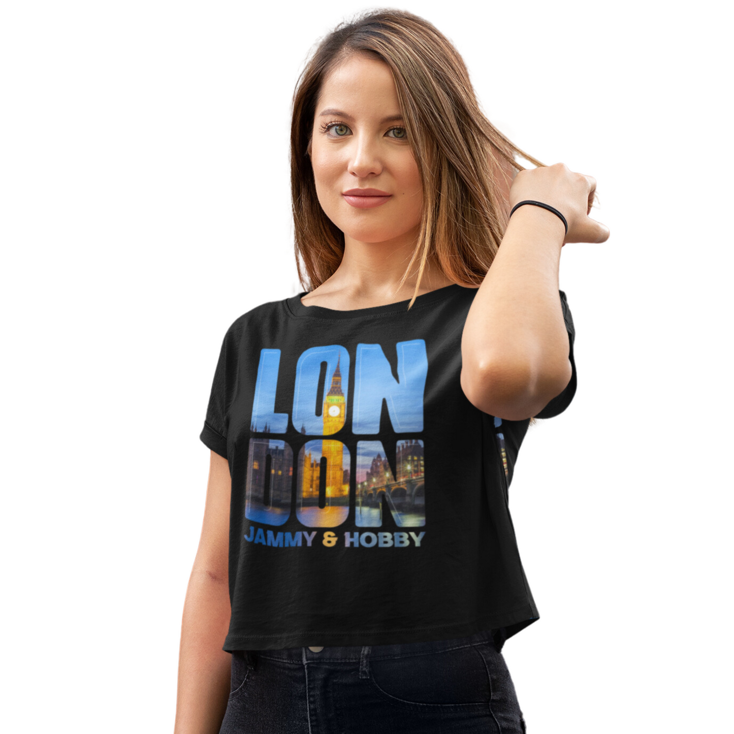 London Style Women's Crop Top T-Shirt (Black)