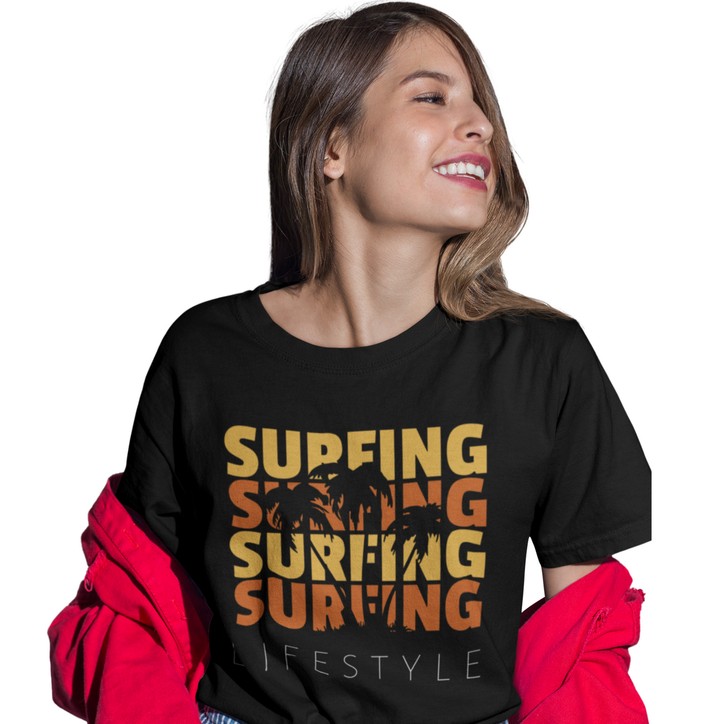 Surfing Adventure Style Women's Round Neck T-Shirt (Black)