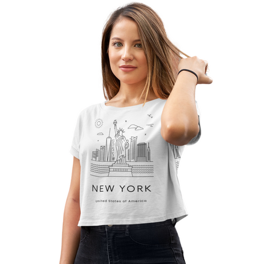 New York Style Women's Crop Top T-Shirt (White)