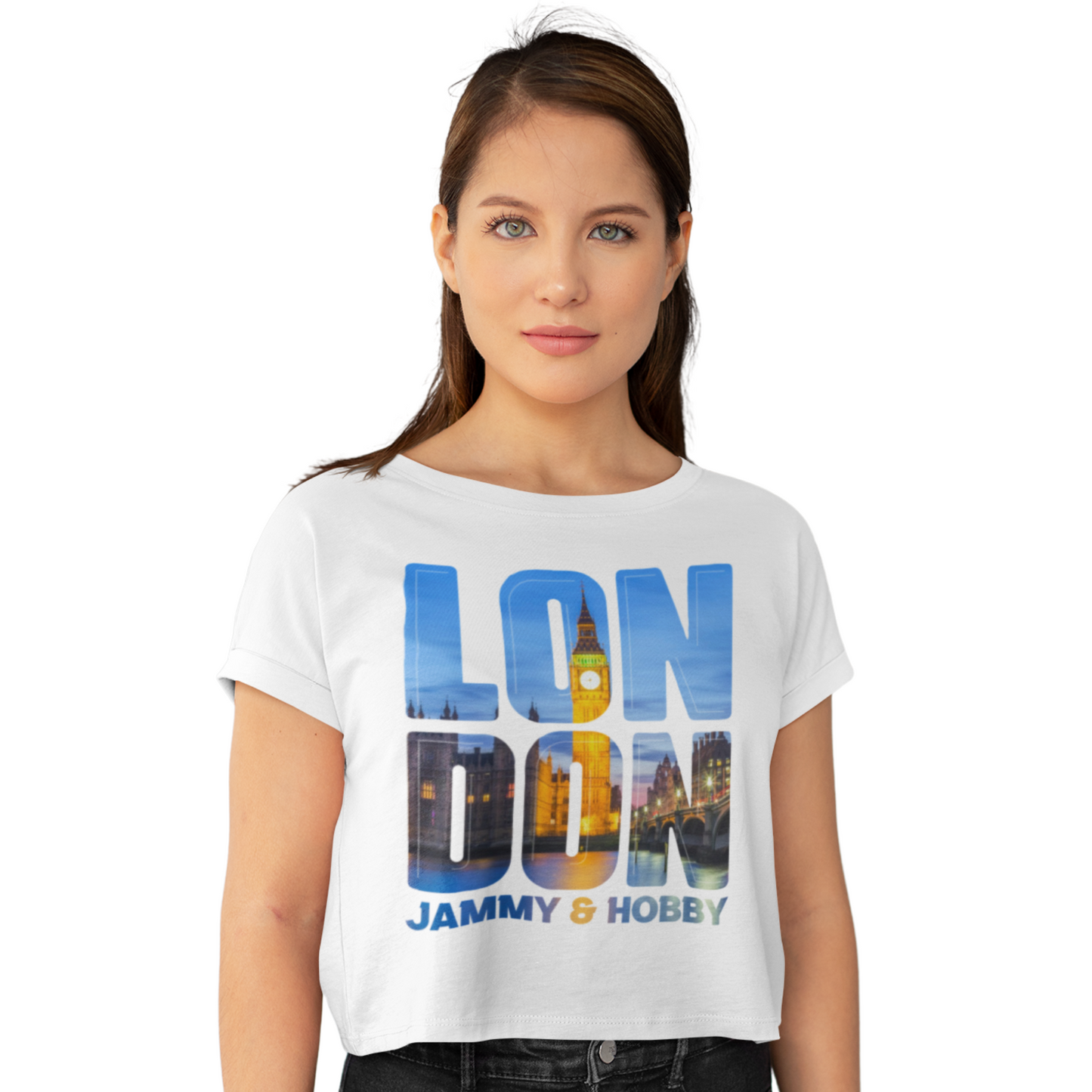 London Style Women's Crop Top T-Shirt (White)