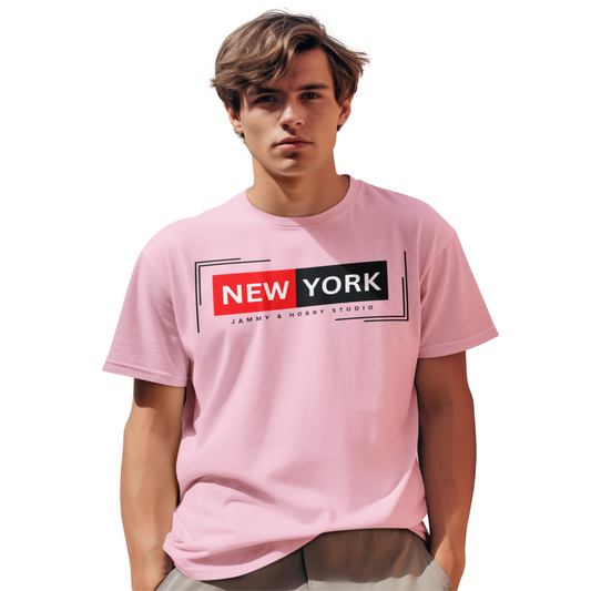 New York Style Men's Round Neck T-Shirt (Pink)