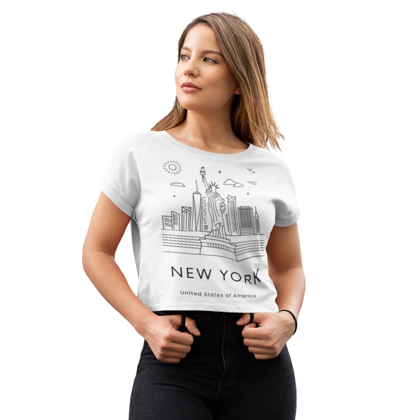 New York Style Women's Crop Top T-Shirt (White)