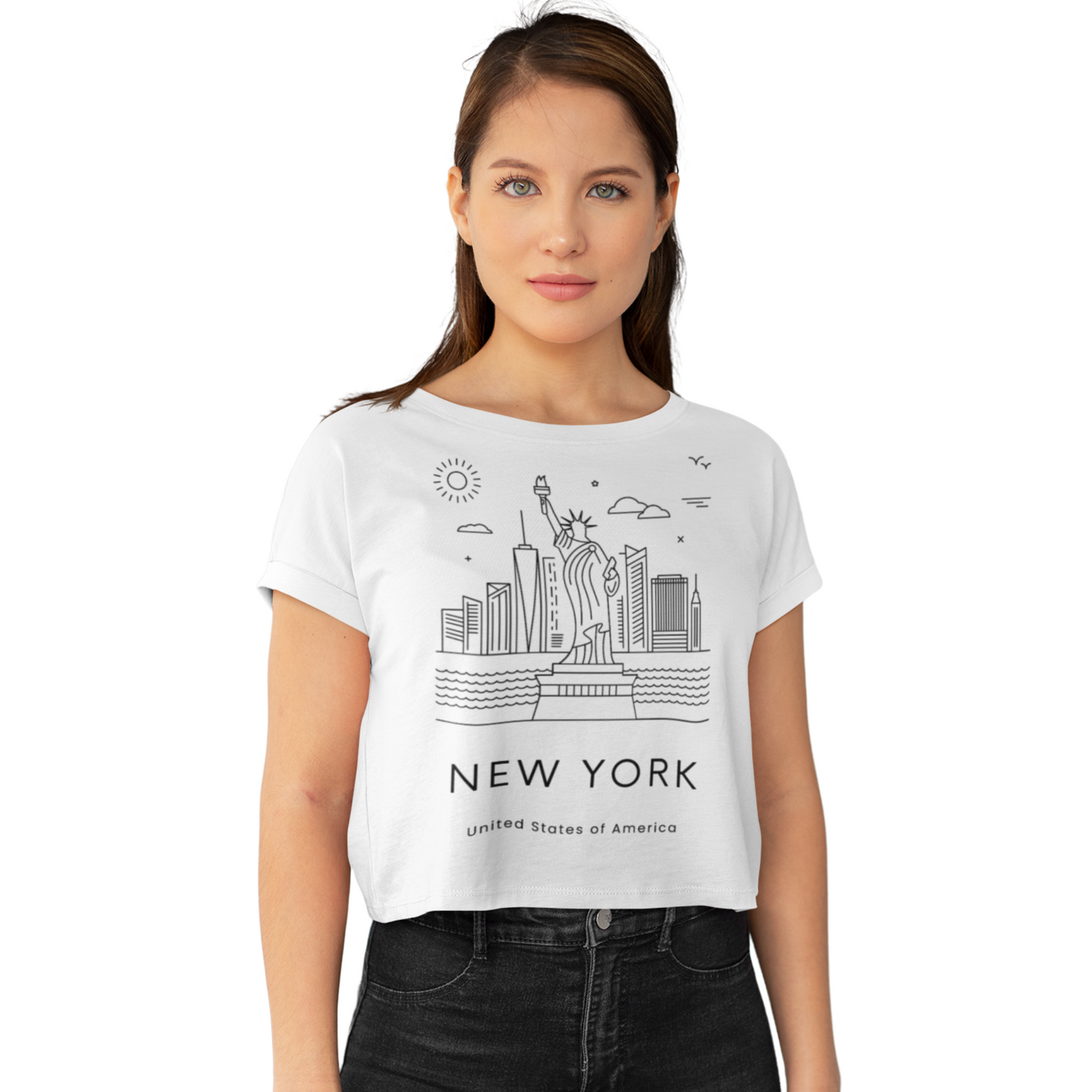 New York Style Women's Crop Top T-Shirt (White)