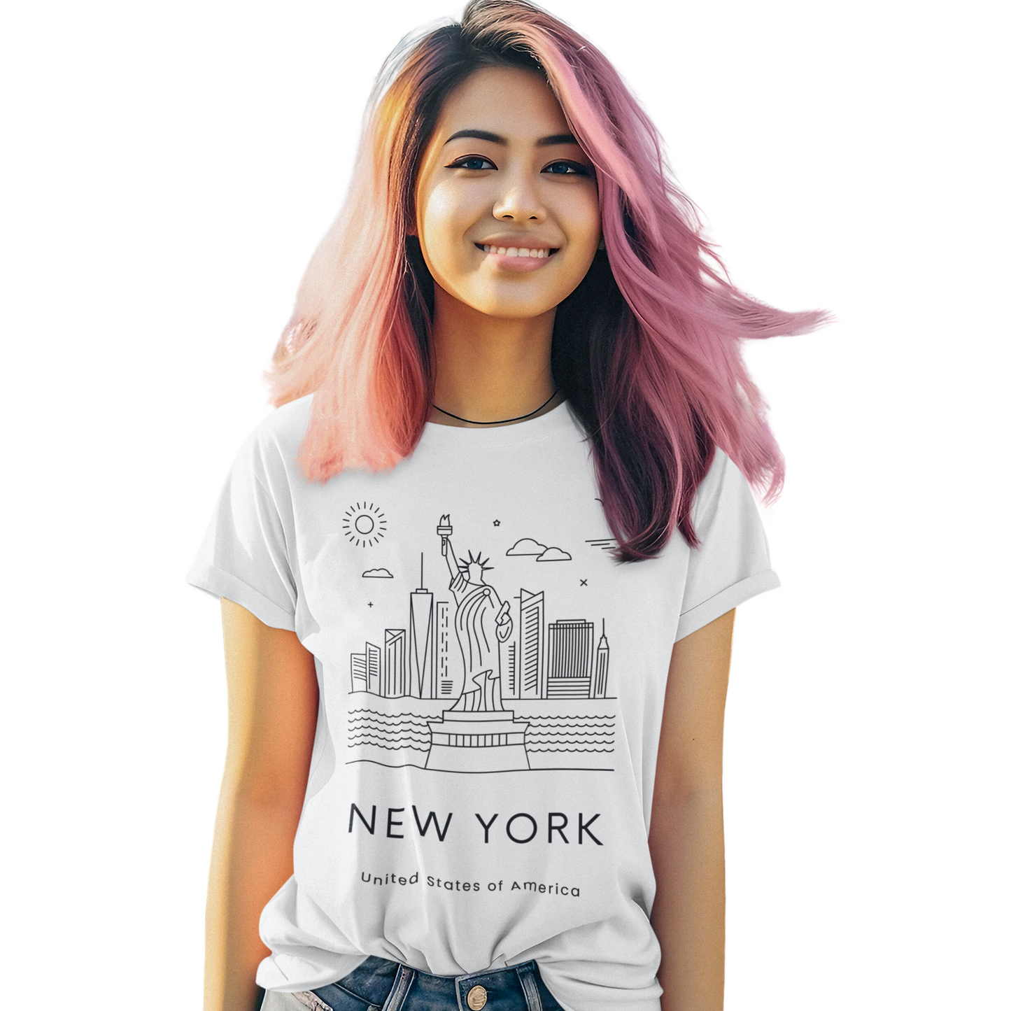 Jammy & Hobby's New York Style Women's Round Neck T-Shirt (White)