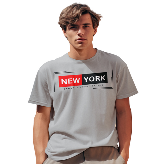 New York Style Men's Round Neck T-Shirt (Grey)