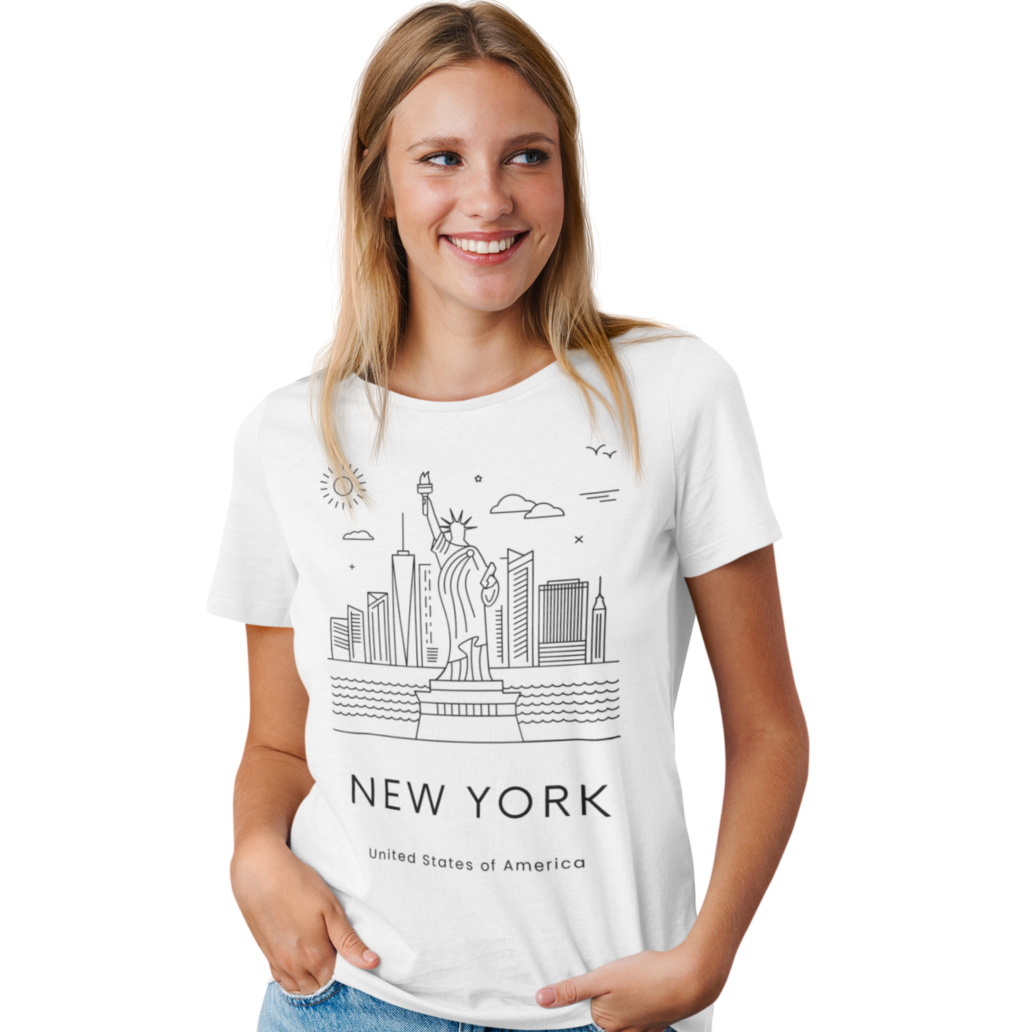 Jammy & Hobby's New York Style Women's Round Neck T-Shirt (White)