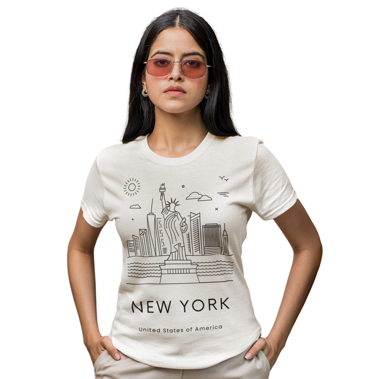 Jammy & Hobby's New York Style Women's Round Neck T-Shirt (White)